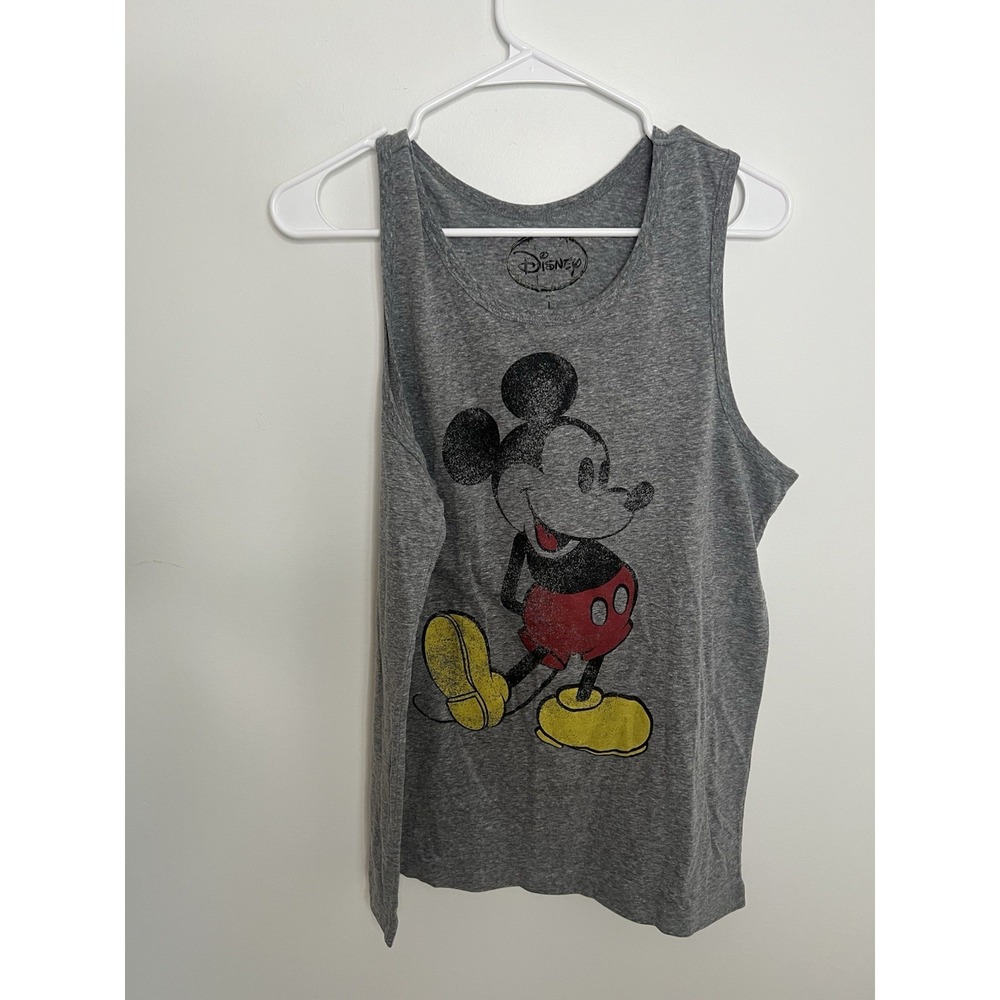 Disney Mickey Mouse Wm LG Grey Graphic Character‎ Tank Cotton Blend Disneyland